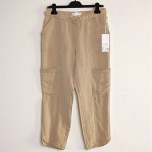 C&C California Linen Pants Tan Cargo Cropped Drawstring Waist NWT Women's M